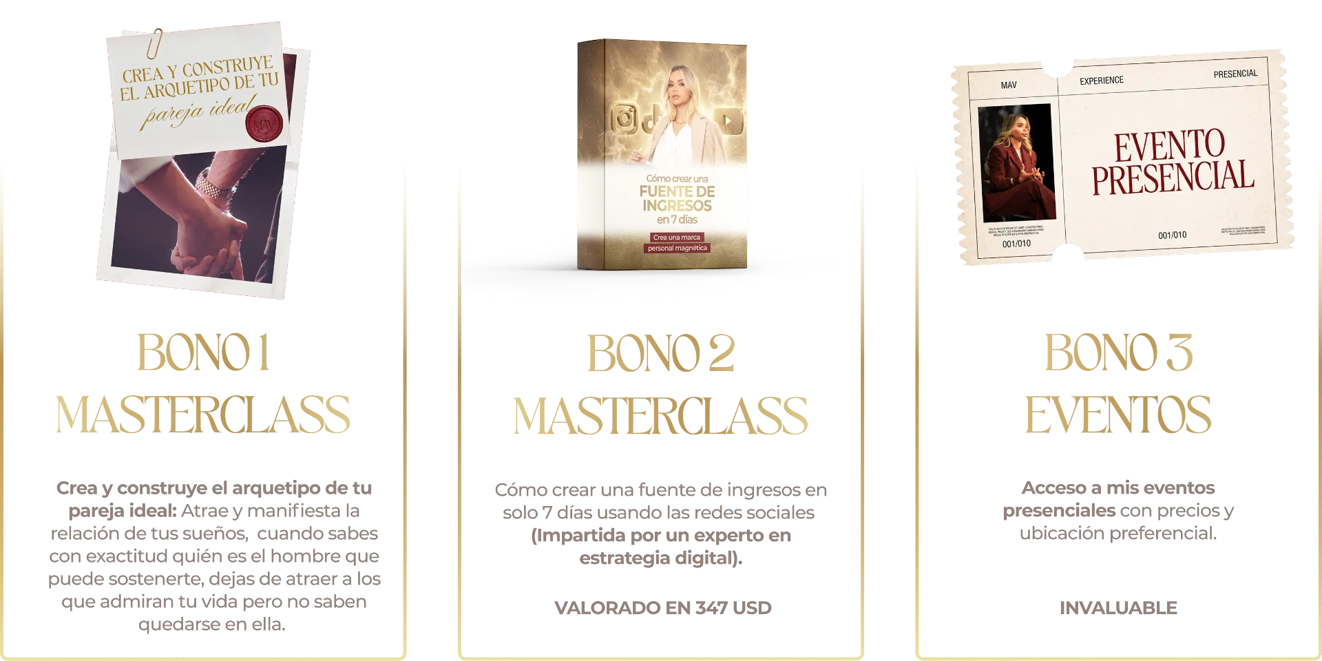 Bono 1 Masterclass, Bono 2 Masterclass, Bono 3 Eventos
