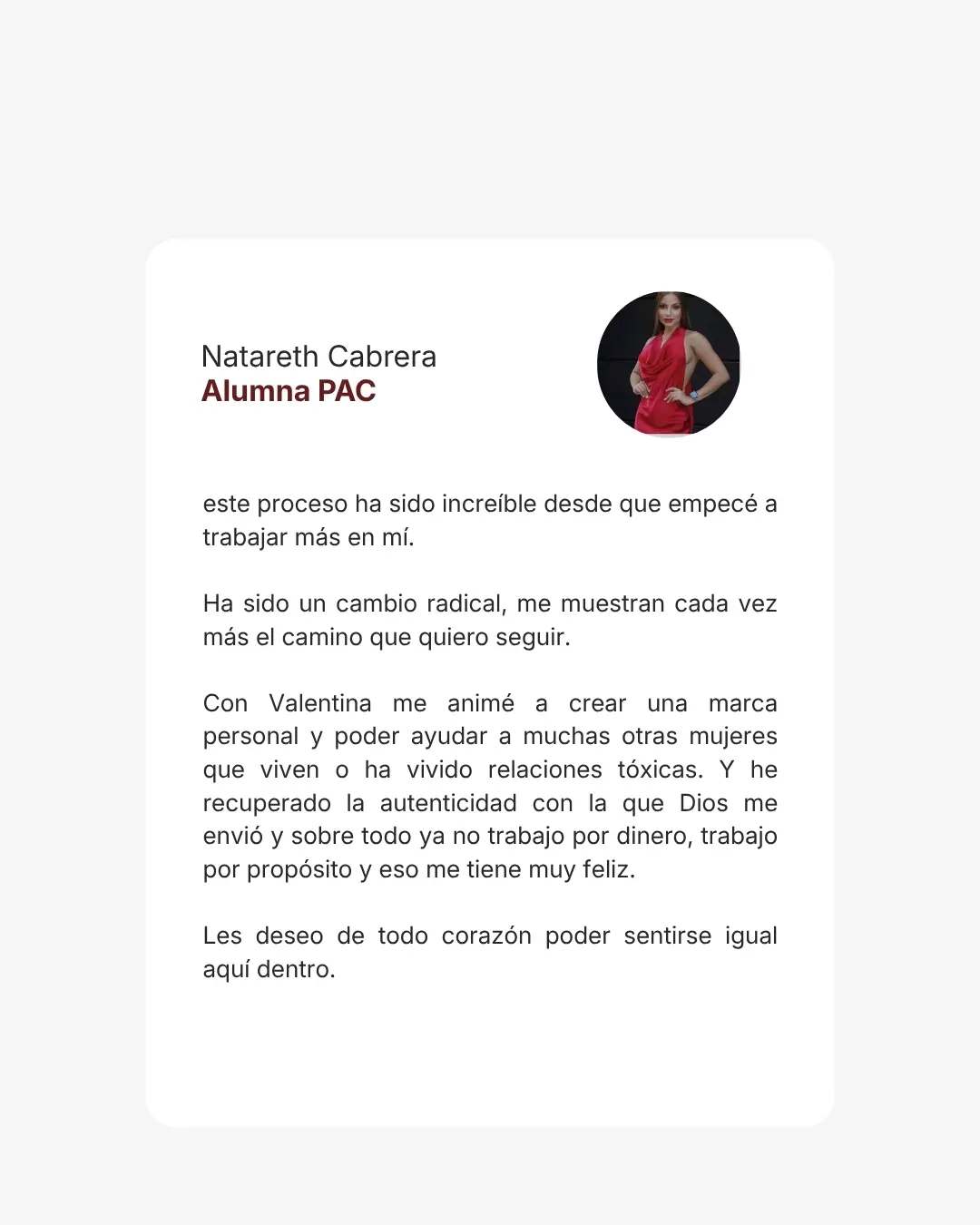 Testimonio Natareth Cabrera — Alumna PAC