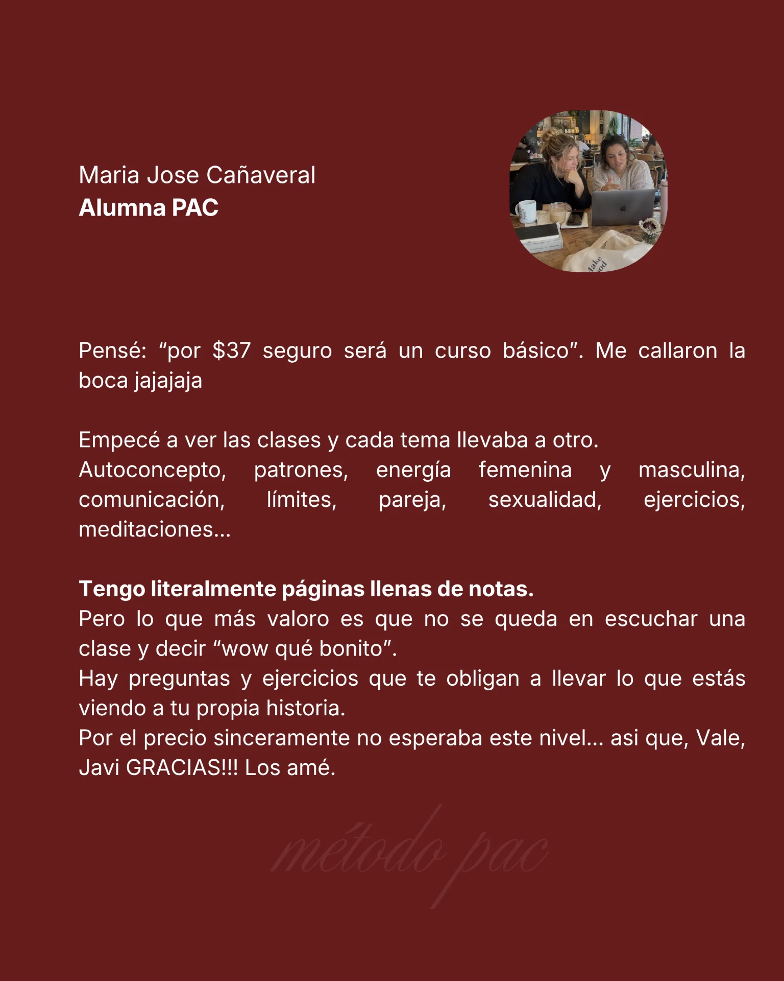 Testimonio de alumna Método PAC 4