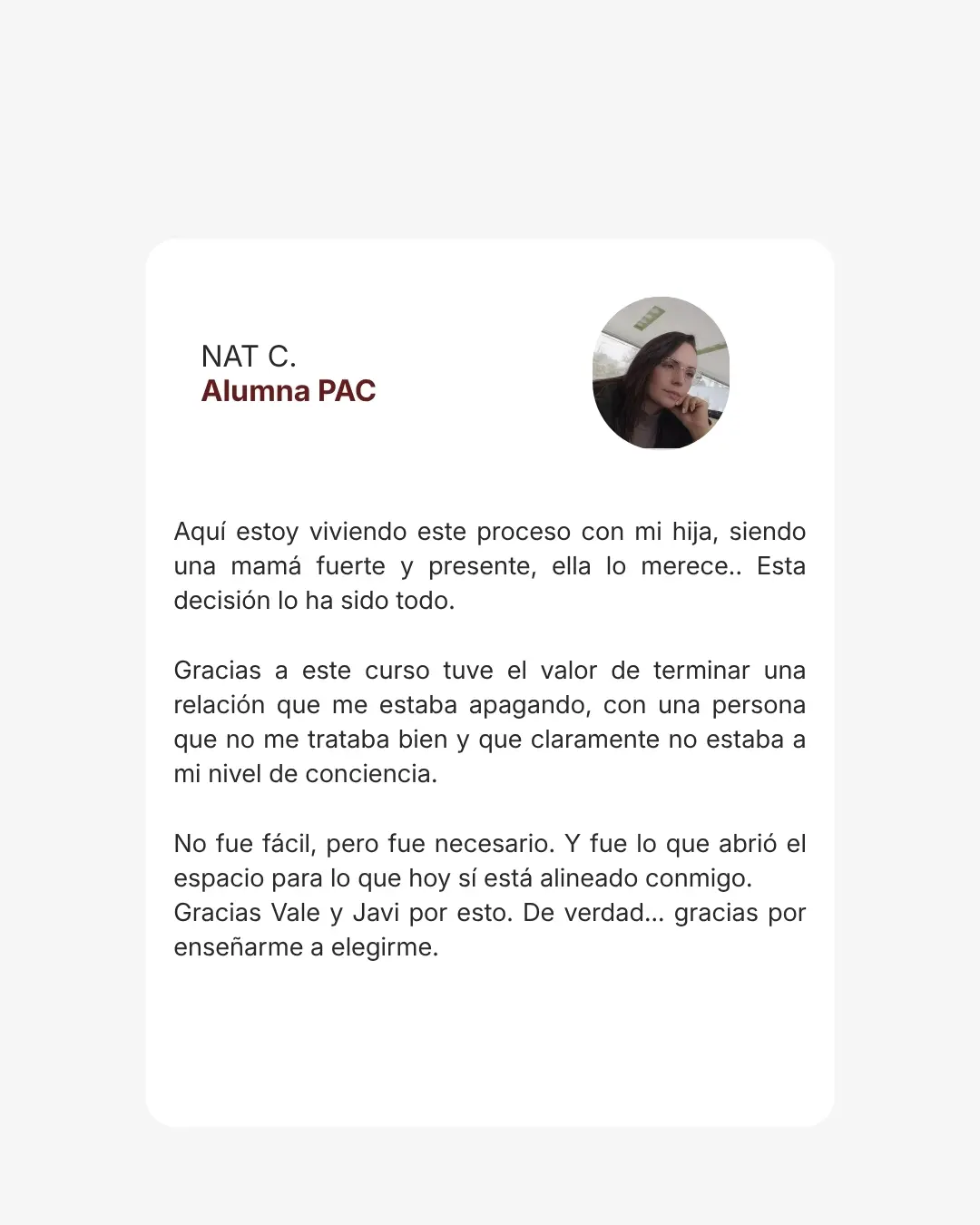 Testimonio NAT C. — Alumna PAC