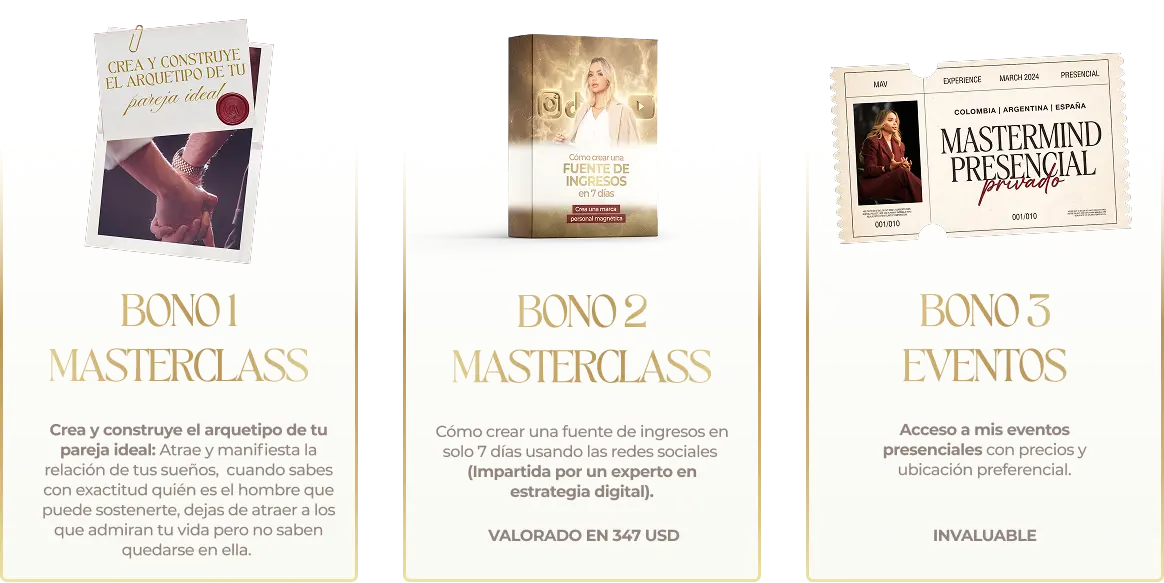 Bono 1 Masterclass, Bono 2 Masterclass, Bono 3 Eventos